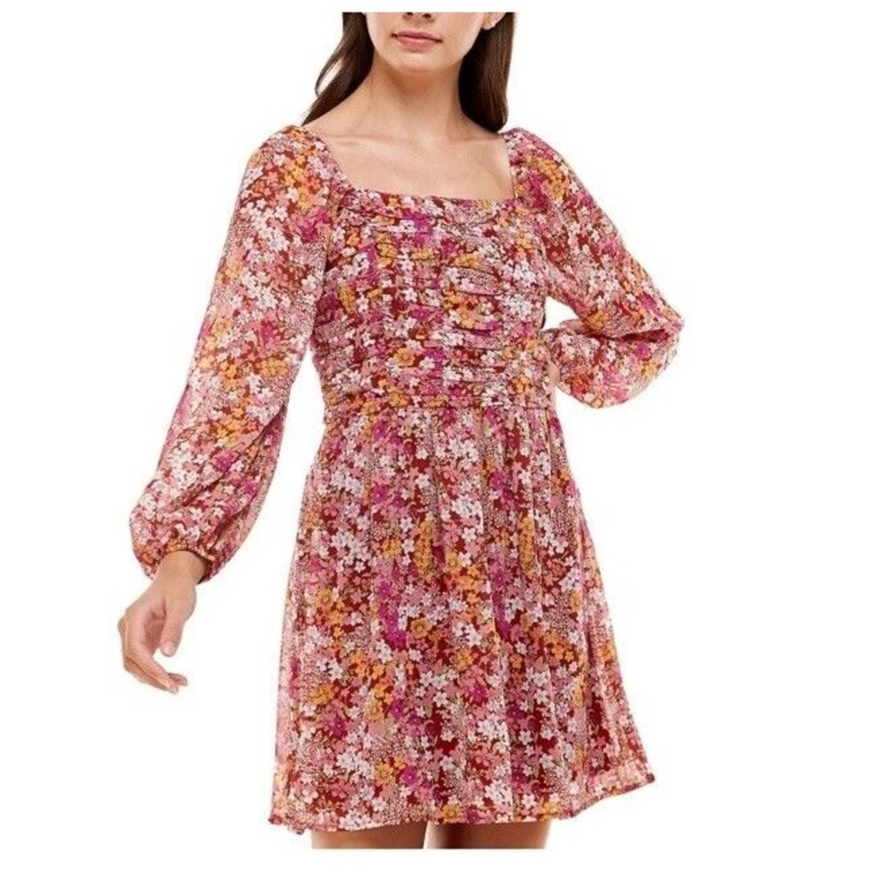CRYSTAL DOLLS Mini Dress Maroon Stretch Zippered Smocked Ruched Bodice Large